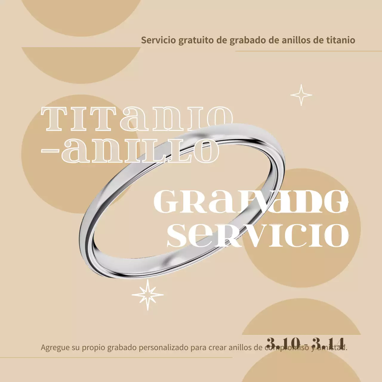 Grabado gratuito en este moderno anillo de titanio en tonos beige