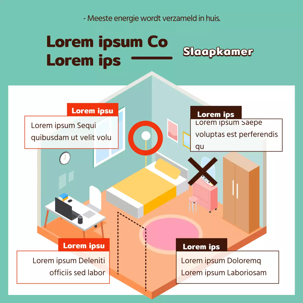 Geïllustreerd Feng Shui interieur in geel en bruin