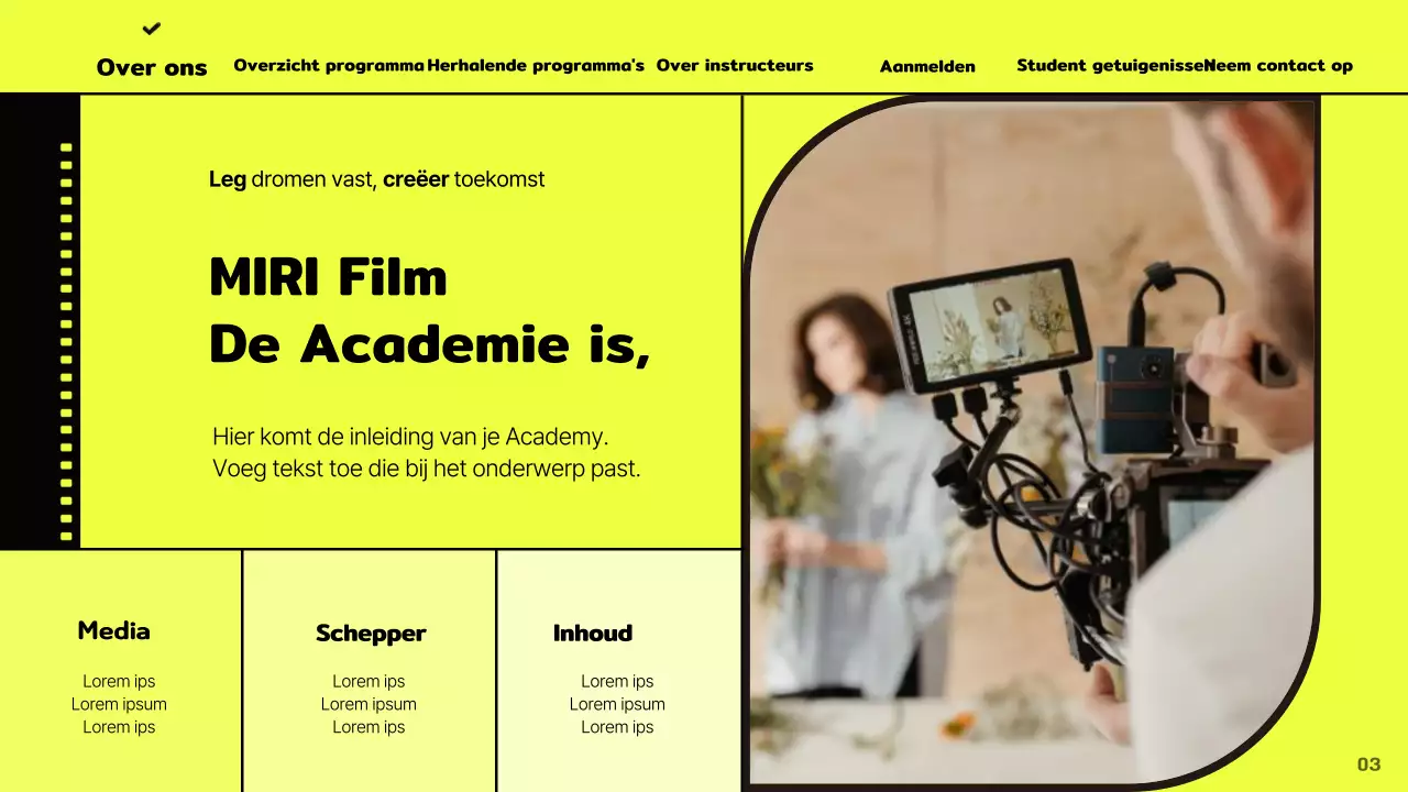 Promoot de filmacademie met een artistiek concept op een gele achtergrond