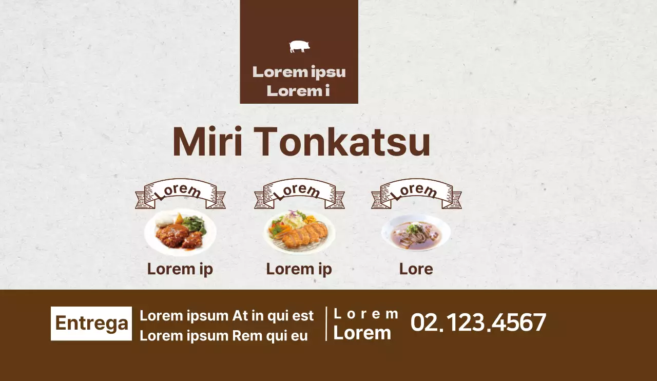 Desenho promocional limpo de um restaurante tonkatsu com detalhes em castanho