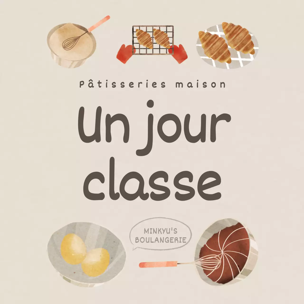 Écriture et illustrations mignonnes dans des couleurs brunes et chaudes Concept Information et promotion des cours d'une journée