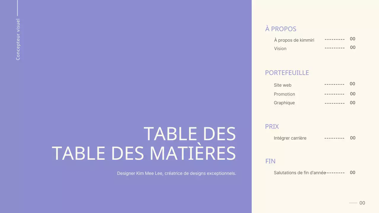 Un portfolio épuré, mauve et beige, pour la préparation à l'emploi d'un étudiant.