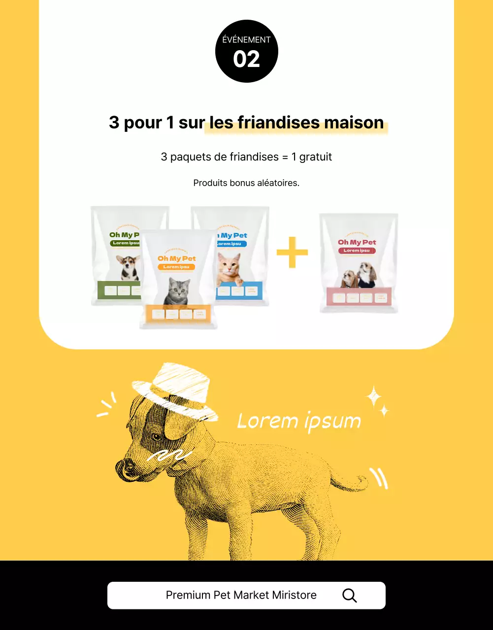 Événements Petmart jaunes et illustrés