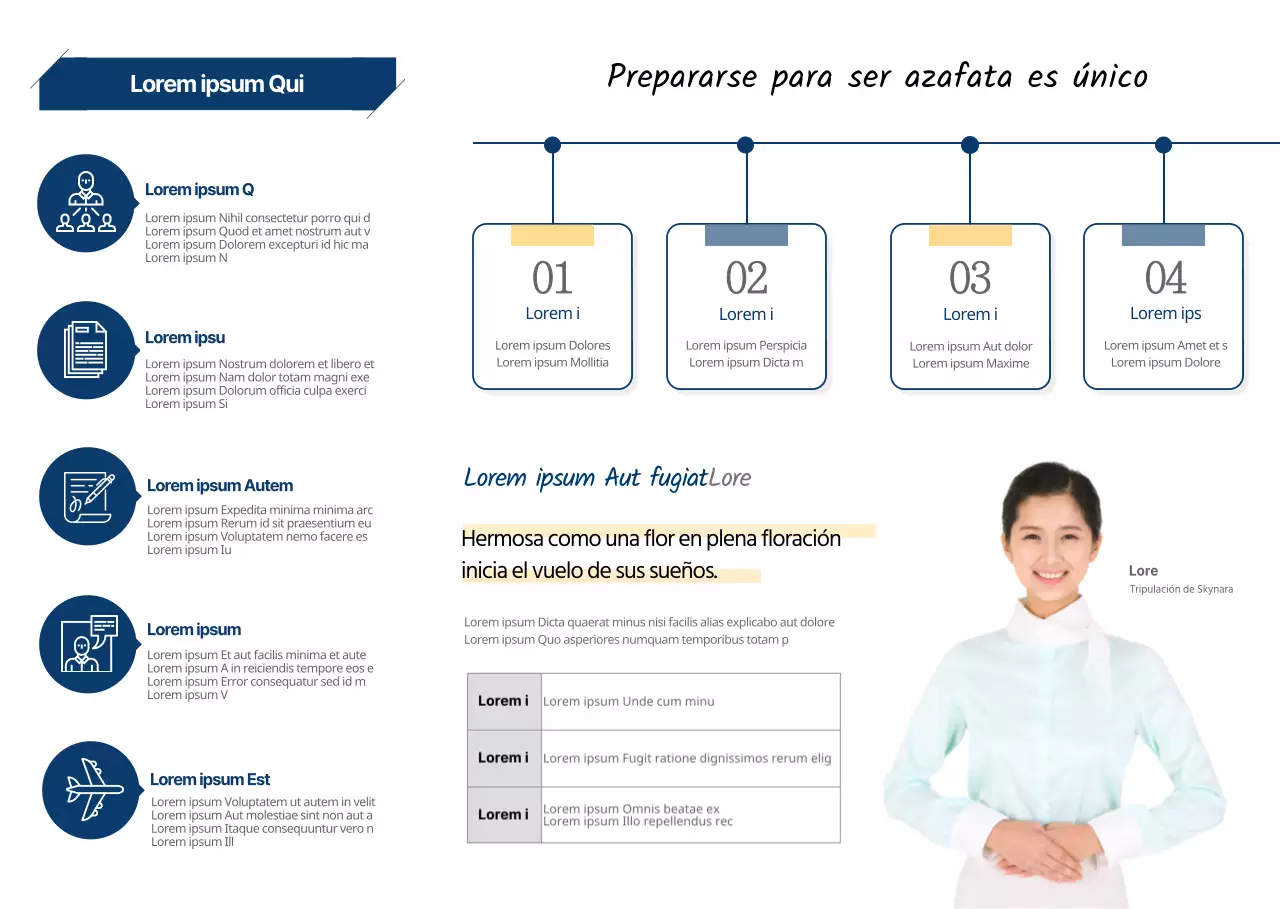 Presentación de la escuela de azafatas clean blue