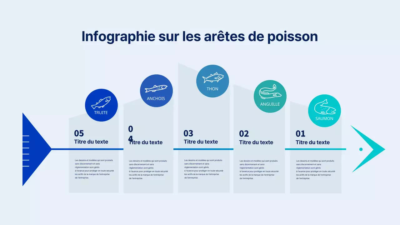 Icône simple illustration en forme de poisson en bleu et bleu clair Infographie sur les arêtes de poisson