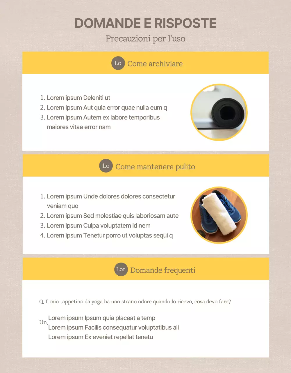 Promuovere tappetini yoga naturali di colore marrone e giallo