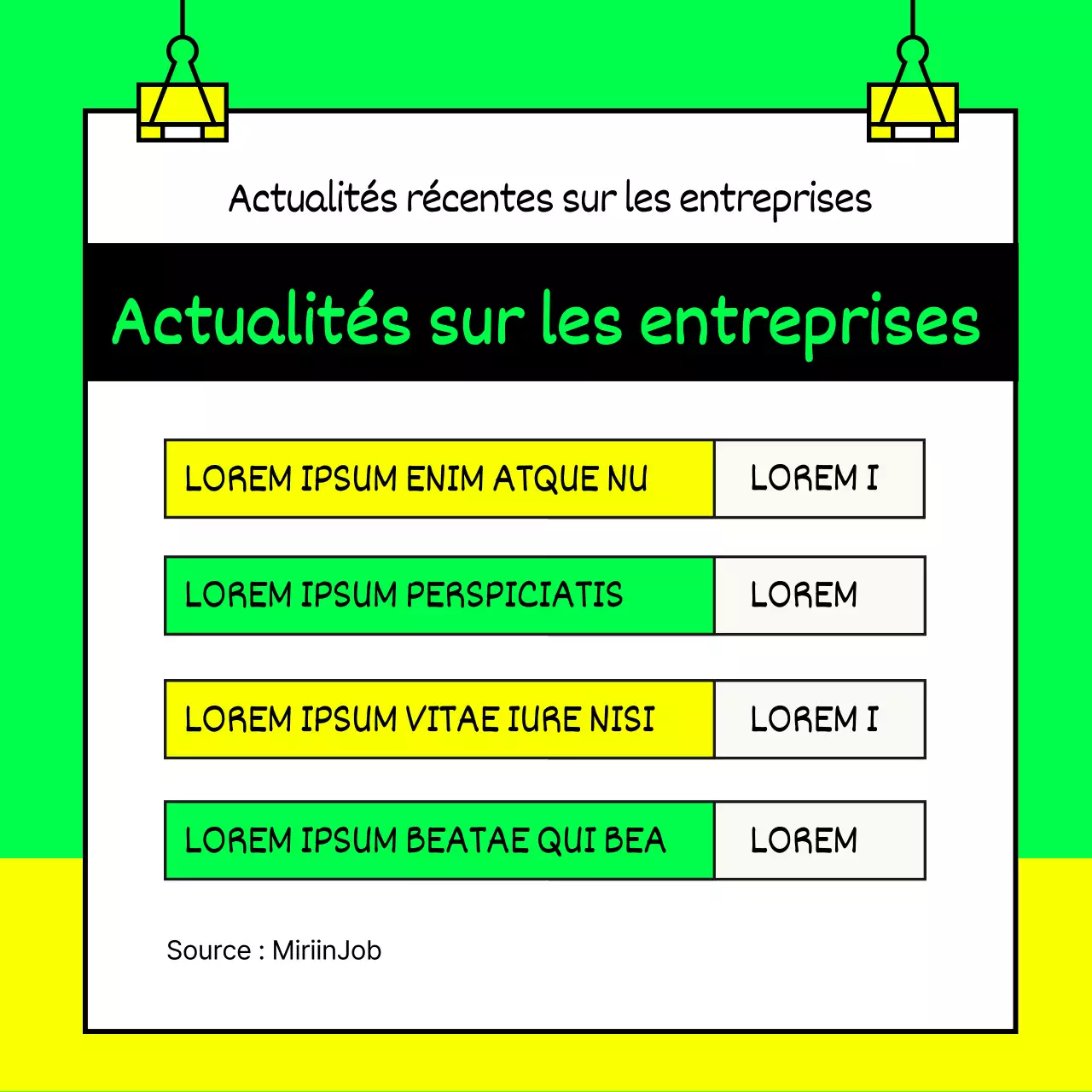 Recommandations pour un emploi dans une entreprise informatique en vert citron et jaune fluo