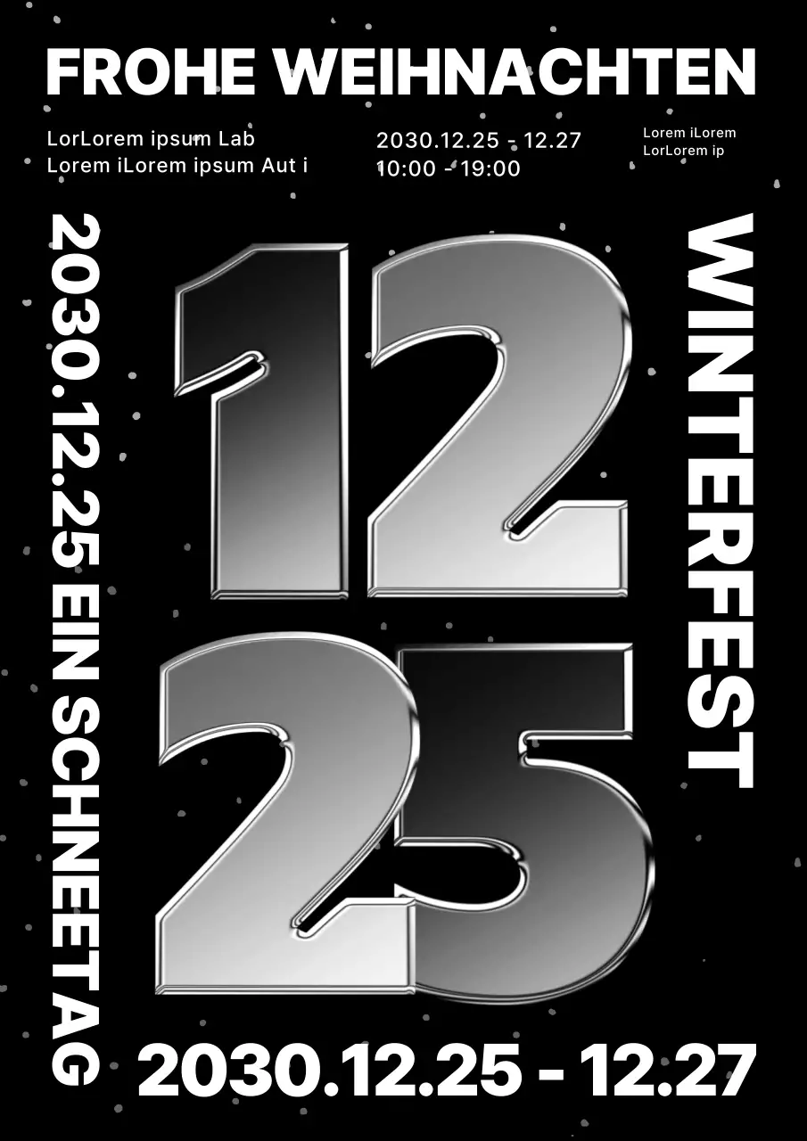 Vertikales Winter-Weihnachtsposter in Silber und Schwarz-Weiß