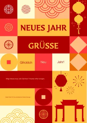 Web Poster Neujahrsgruß Traditioneller flacher Stil Geometrie
