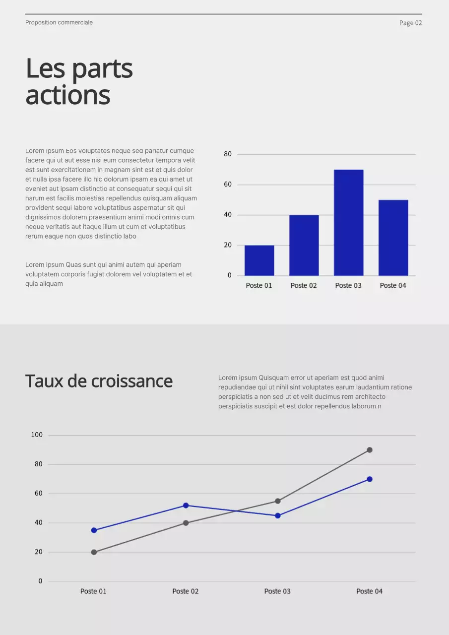 Proposition commerciale avec un concept moderne en bleu et gris