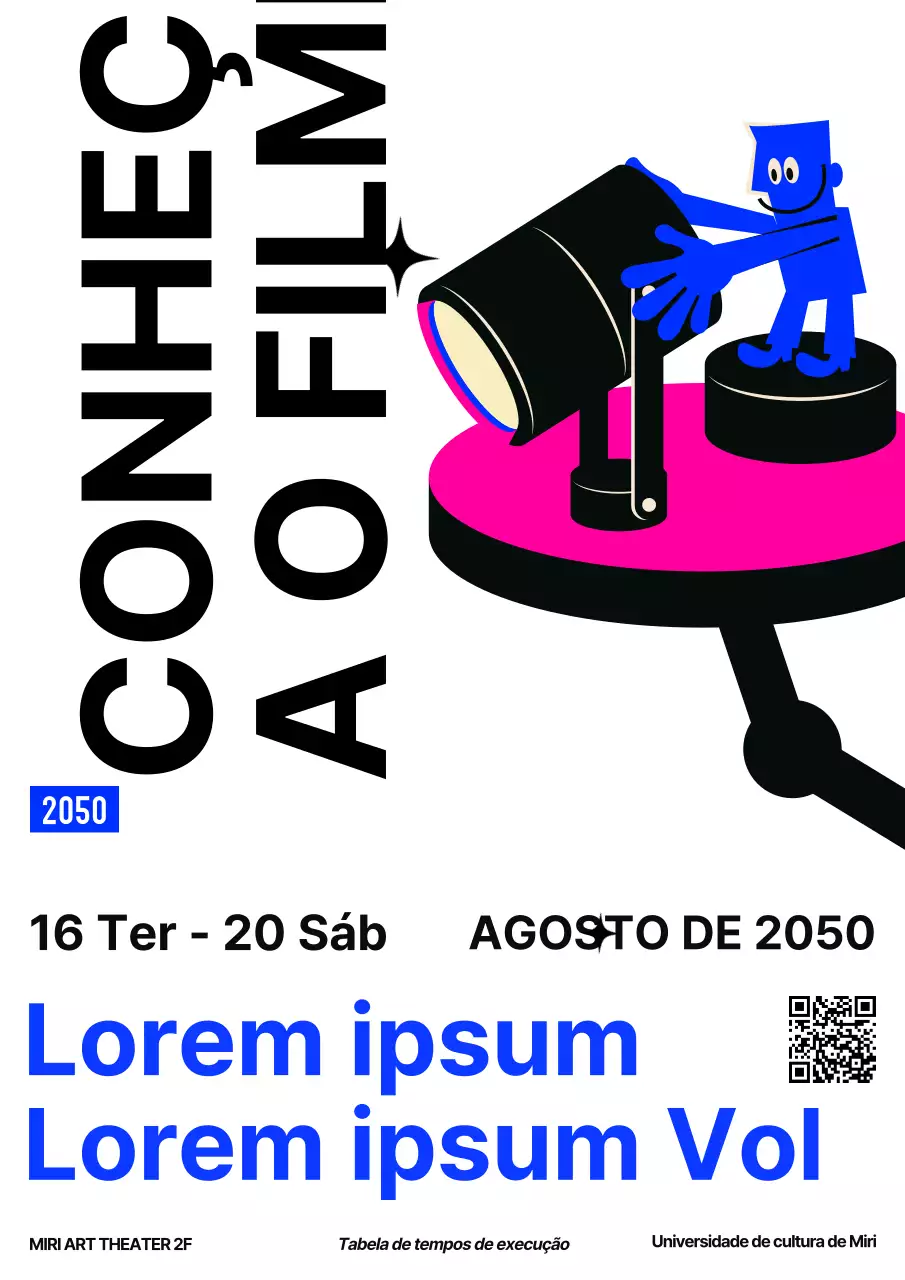 Uma simples promoção de projeção de filmes a preto e branco e azul.