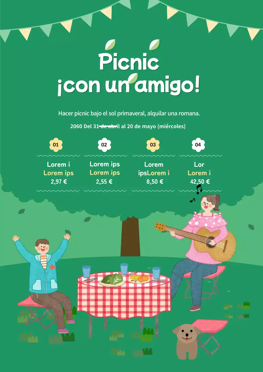 Material promocional de picnic verde y boscoso