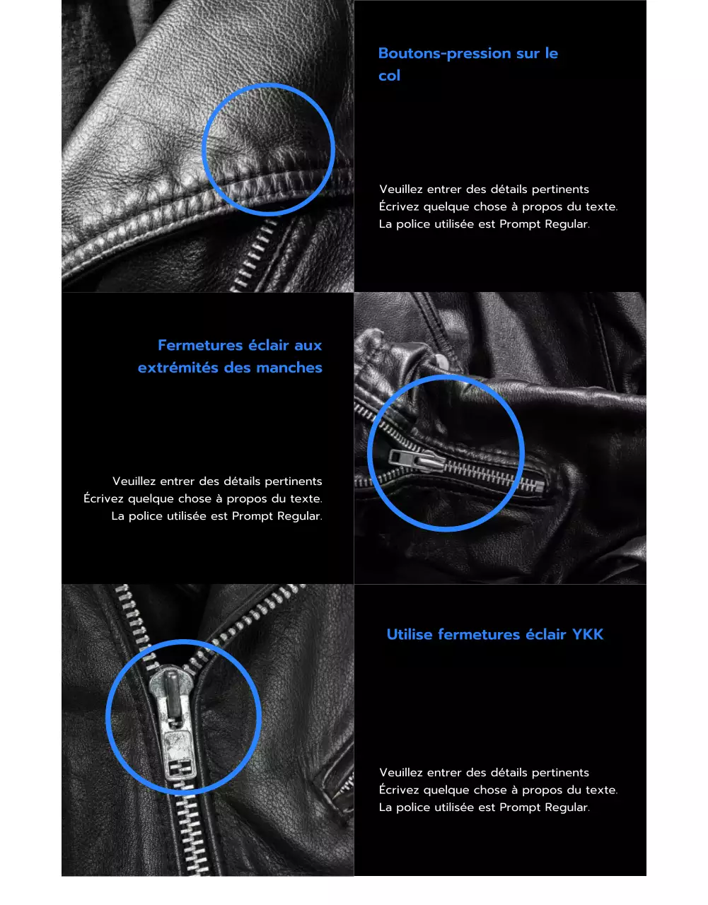 Boutique de vestes en cuir avec image en noir et bleu