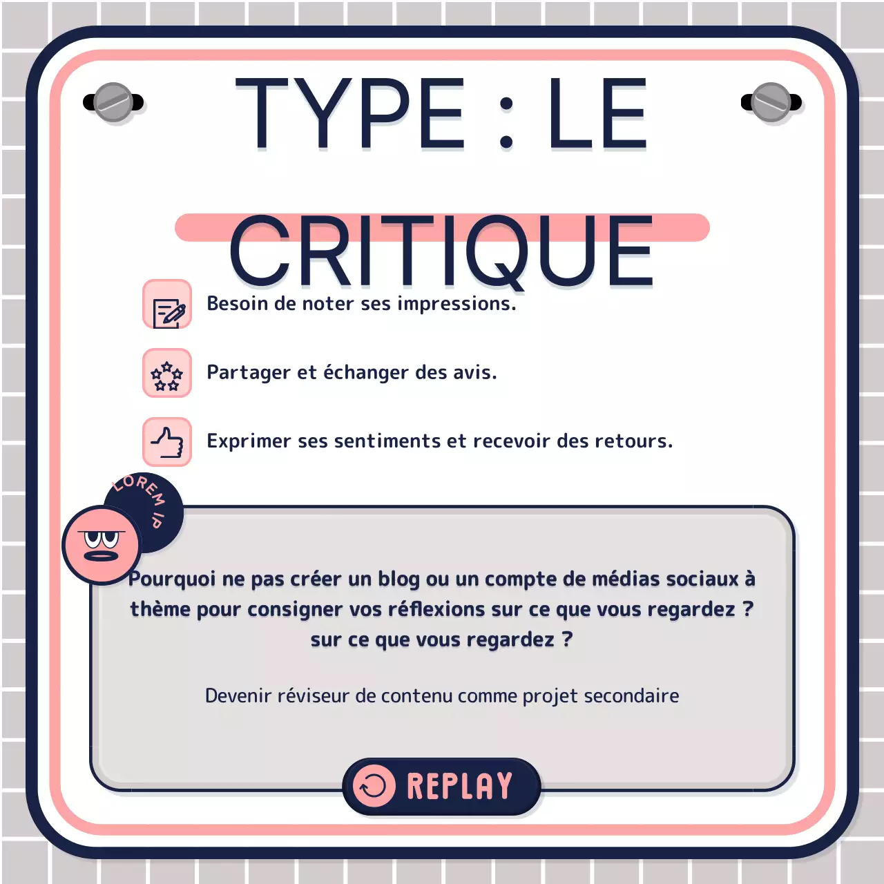 Test quiz simple piloté par le texte en rose mauve marine