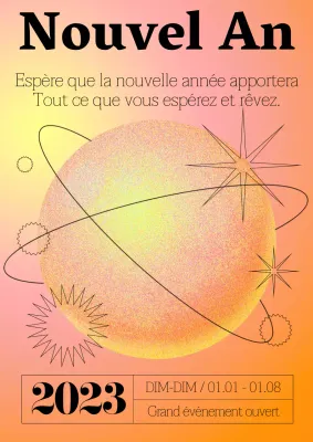 Affiche du Nouvel An solaire en orange et jaune