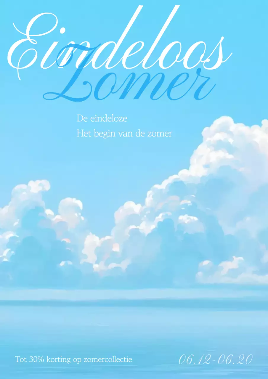 Koele en verfrissende zomer verkoop aankondiging met hemel en wolken illustratie achtergrond