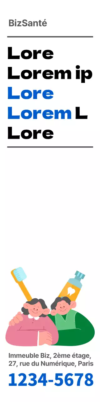 Pour promouvoir les cours de dentisterie dans les centres de santé, avec un texte bleu-noir et des illustrations colorées et mignonnes.