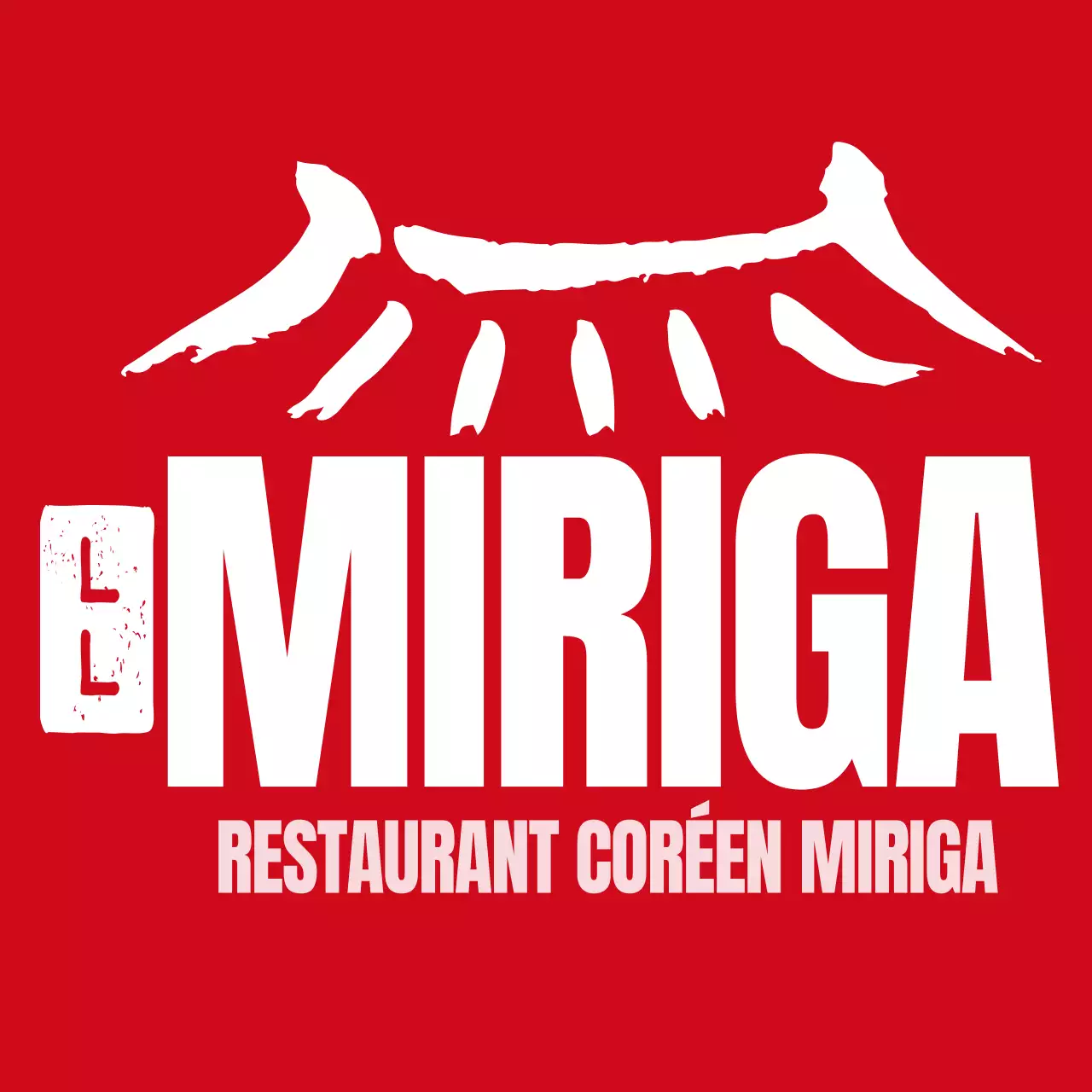 Une combinaison de symboles typographiques traditionnels noirs et rouges, un logo et un sceau pour le personnel et les clients d'un restaurant coréen.