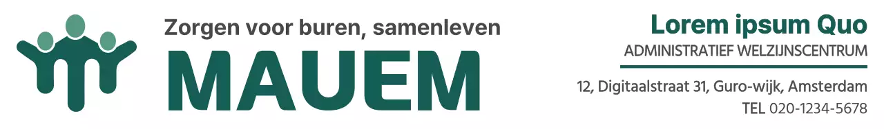 Ontwerp van een administratief wellnesscentrum met de naam en het logo van het administratief wellnesscentrum in donkergroen.