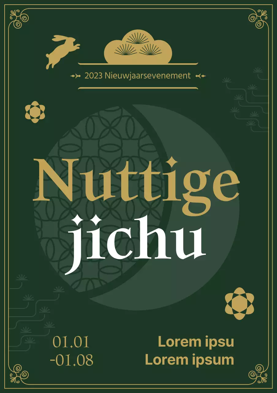 Nieuwjaarsposter in groen en goud