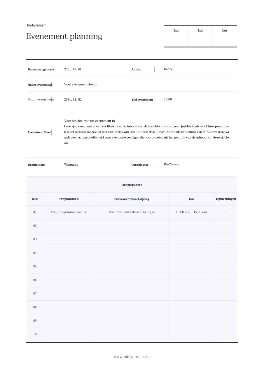 Een eenvoudige evenementenplanner in tabellen in marineblauw