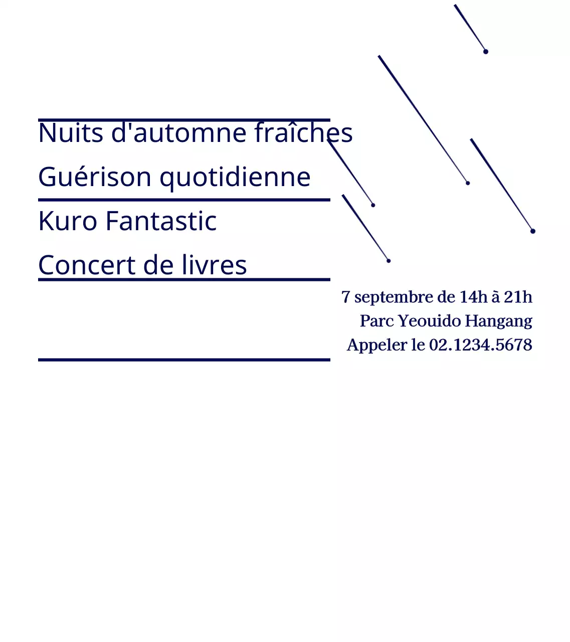 Illustration simple en forme d'étoile bleu marine Livre d'information Concert