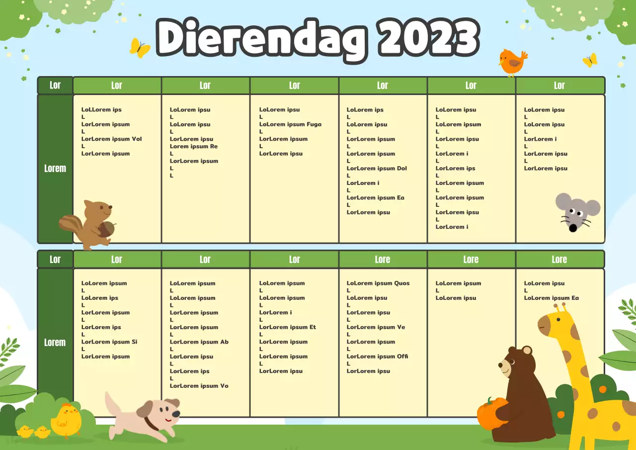 Schattige 2023 dierenkalender in lichtblauw en chartreuse