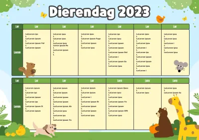 Schattige 2023 dierenkalender in lichtblauw en chartreuse