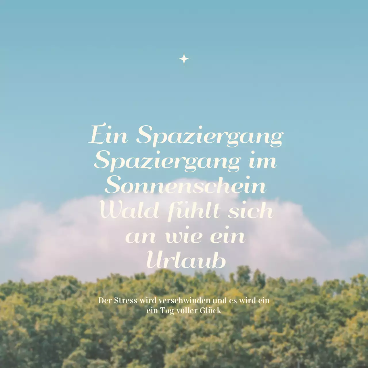 Ein Gedanke in einer niedlichen Schriftart auf einem Hintergrund mit einer warmen und einladenden Landschaft.