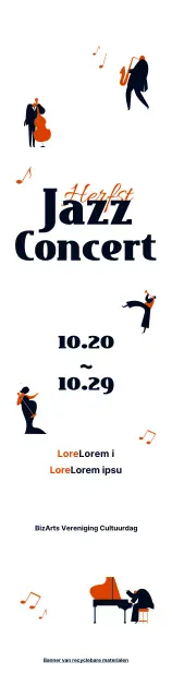 Informatie over jazzconcerten in een leuke zwart-oranje illustratiestijl