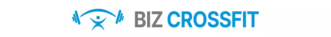 Estilo de logótipo limpo, simples e simbólico em azul e cinzento para promover e vender CrossFit