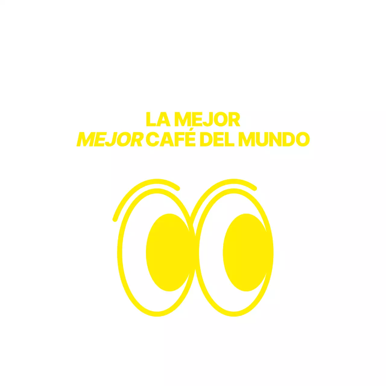 Ilustración sencilla de un ojo que rebota en amarillo combinada con una frase de texto para un café con estilo.