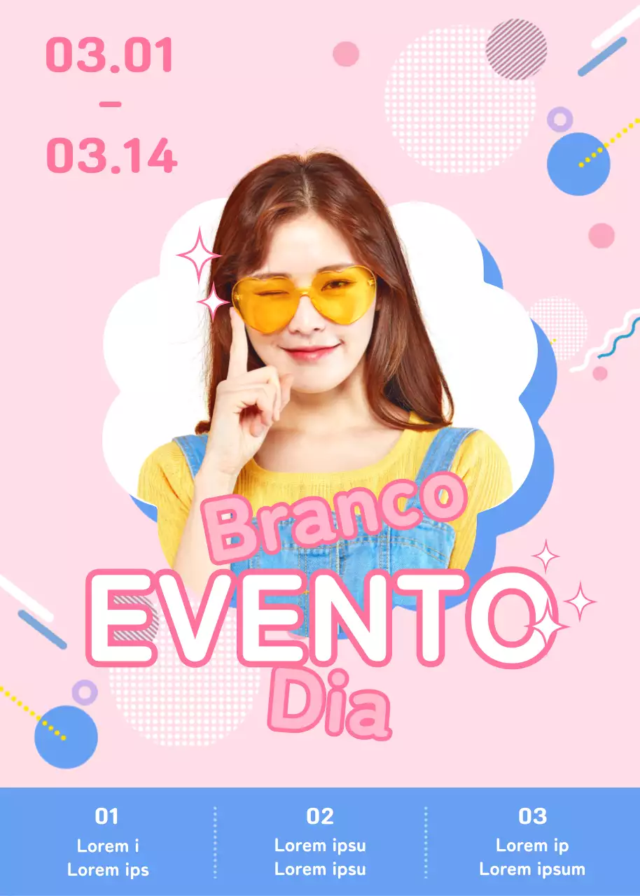 Eventos do Dia Branco em cor-de-rosa e azul claro
