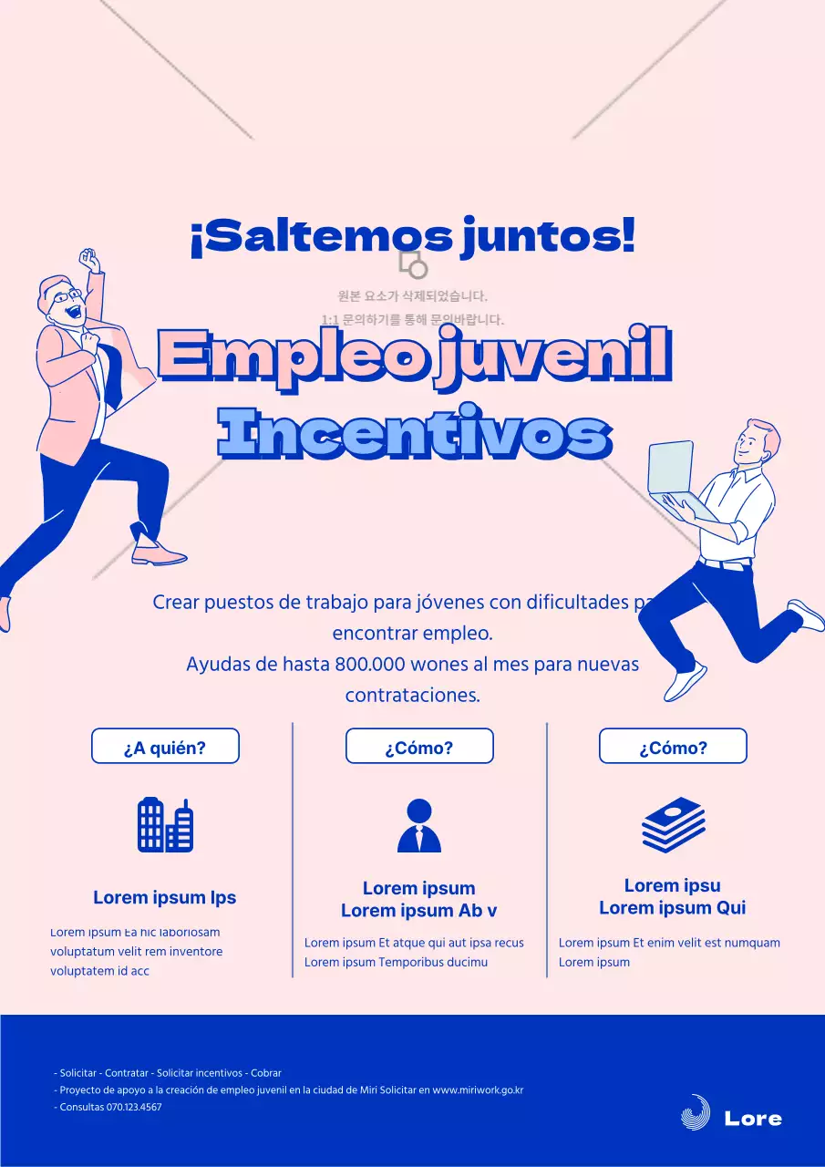 Guía de aplicación del incentivo al empleo juvenil azul y rosa