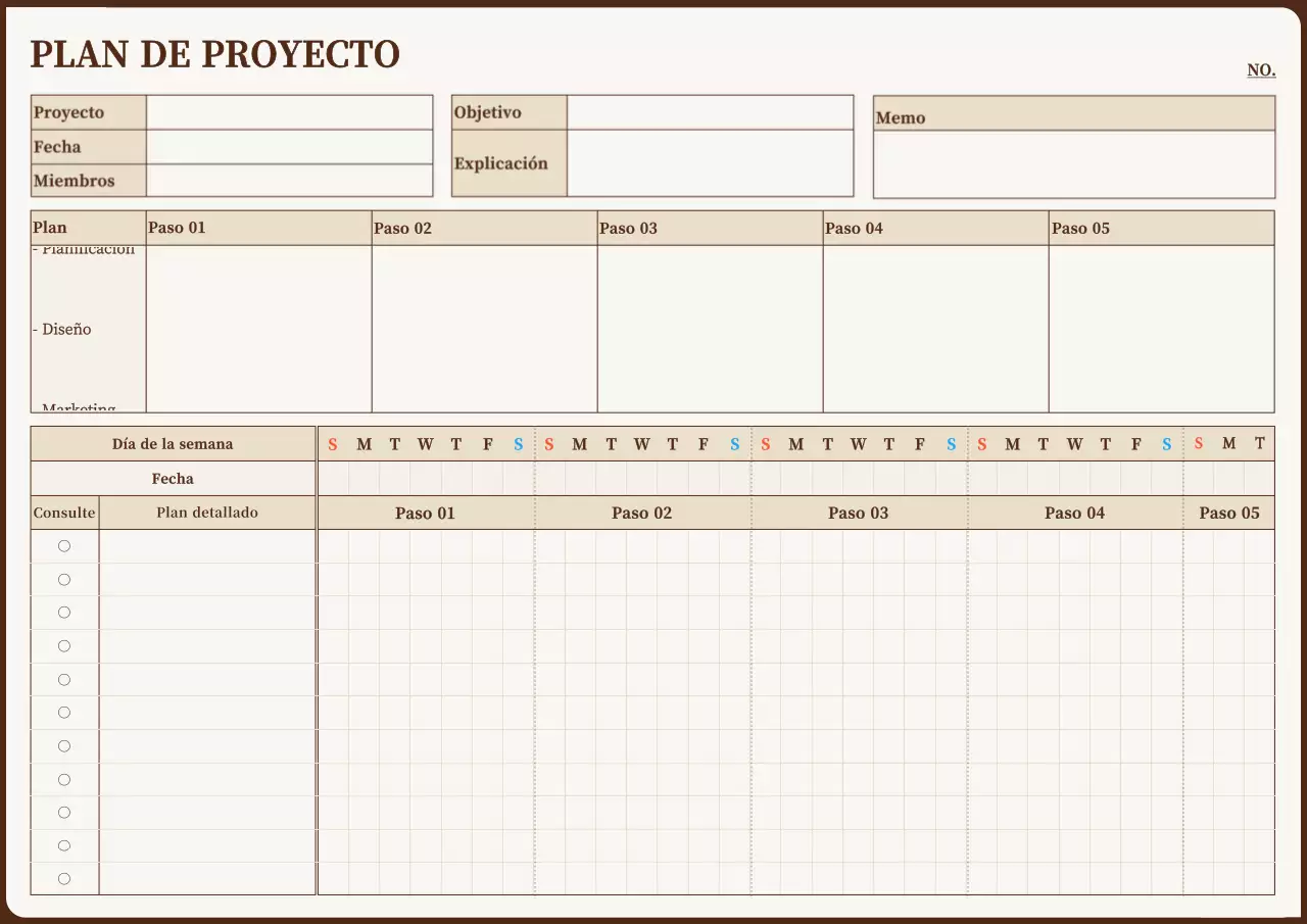 Planificador de proyectos en amarillo y marrón