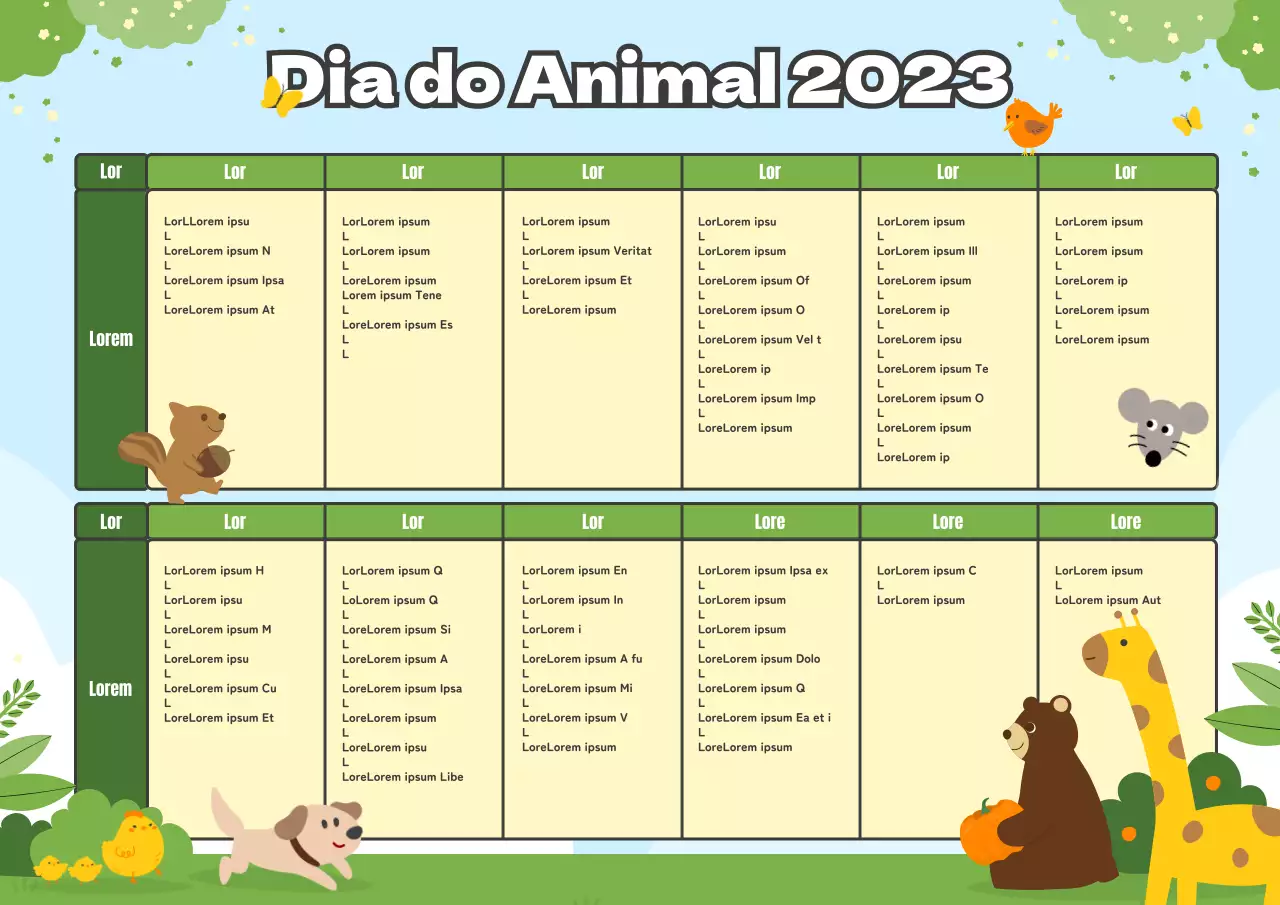 Calendário animal de 2023 muito giro em azul claro e chartreuse
