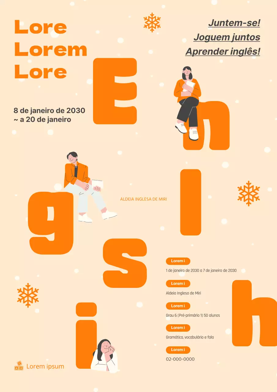 Recrutamento para o acampamento de estudantes de inglês laranja e minimalista