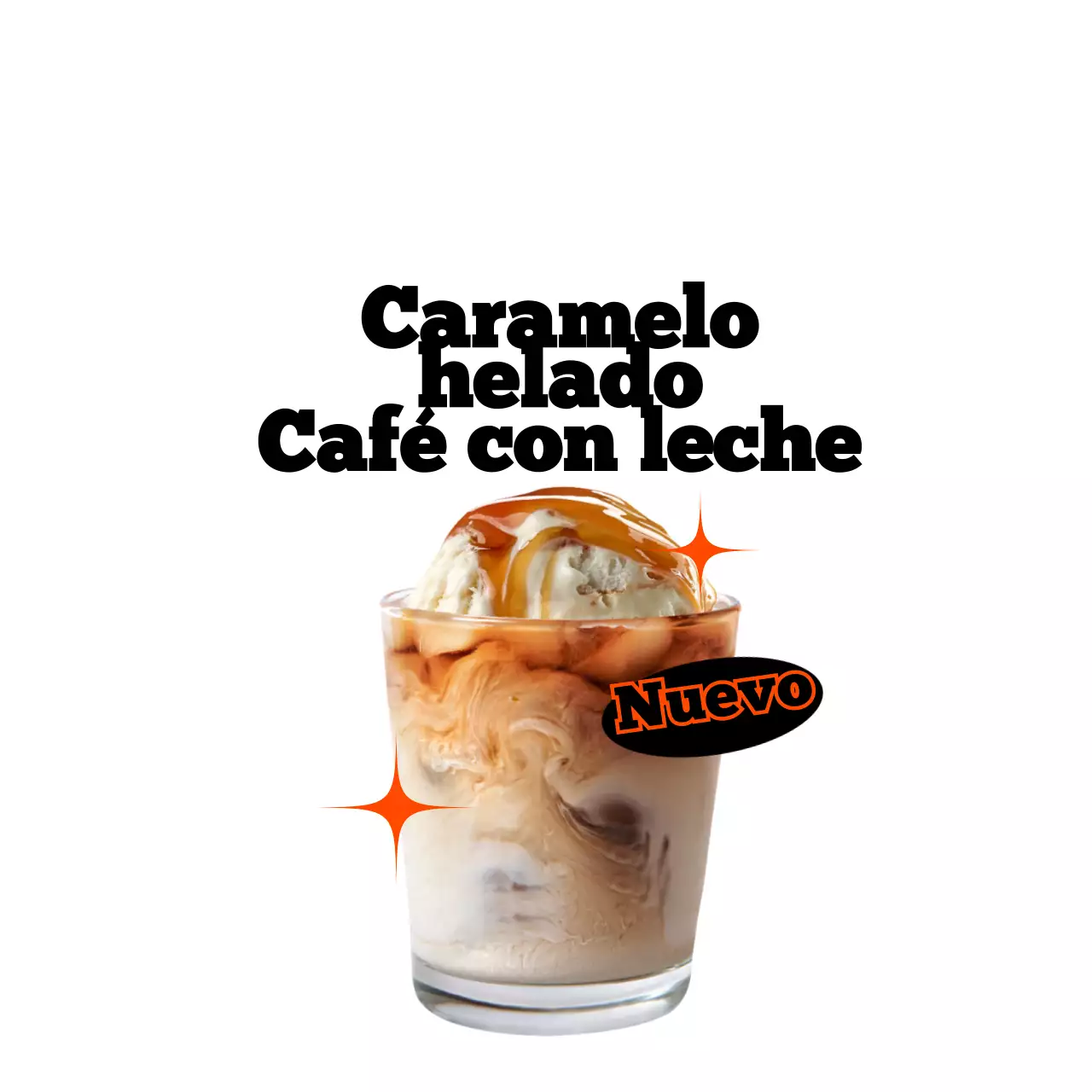 Un moderno concepto de cafetería en negro y rojo con un nuevo rótulo de producto con una foto del menú actual y el nombre del menú.