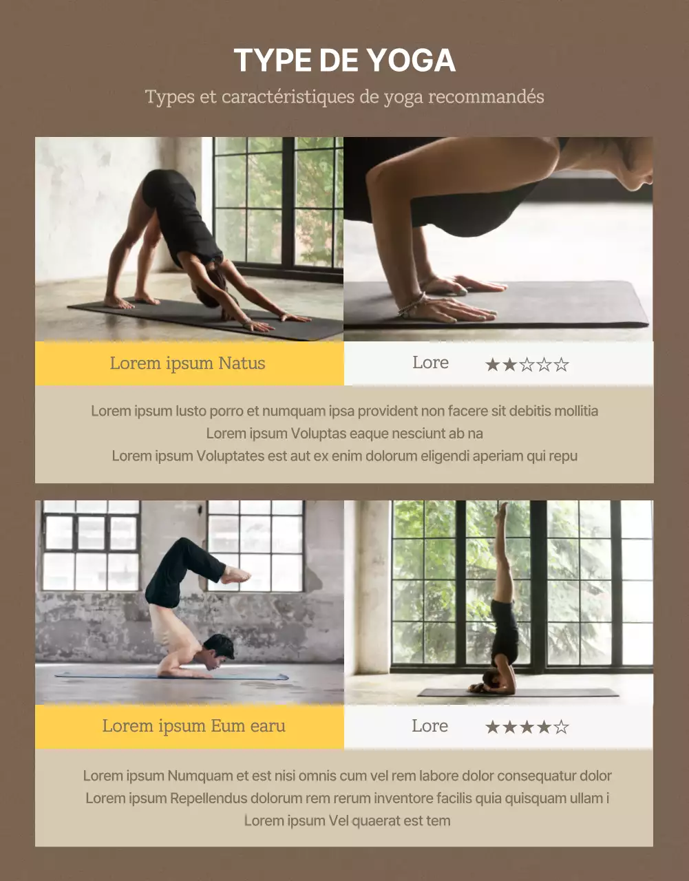 Promouvoir les tapis de yoga naturels bruns et jaunes