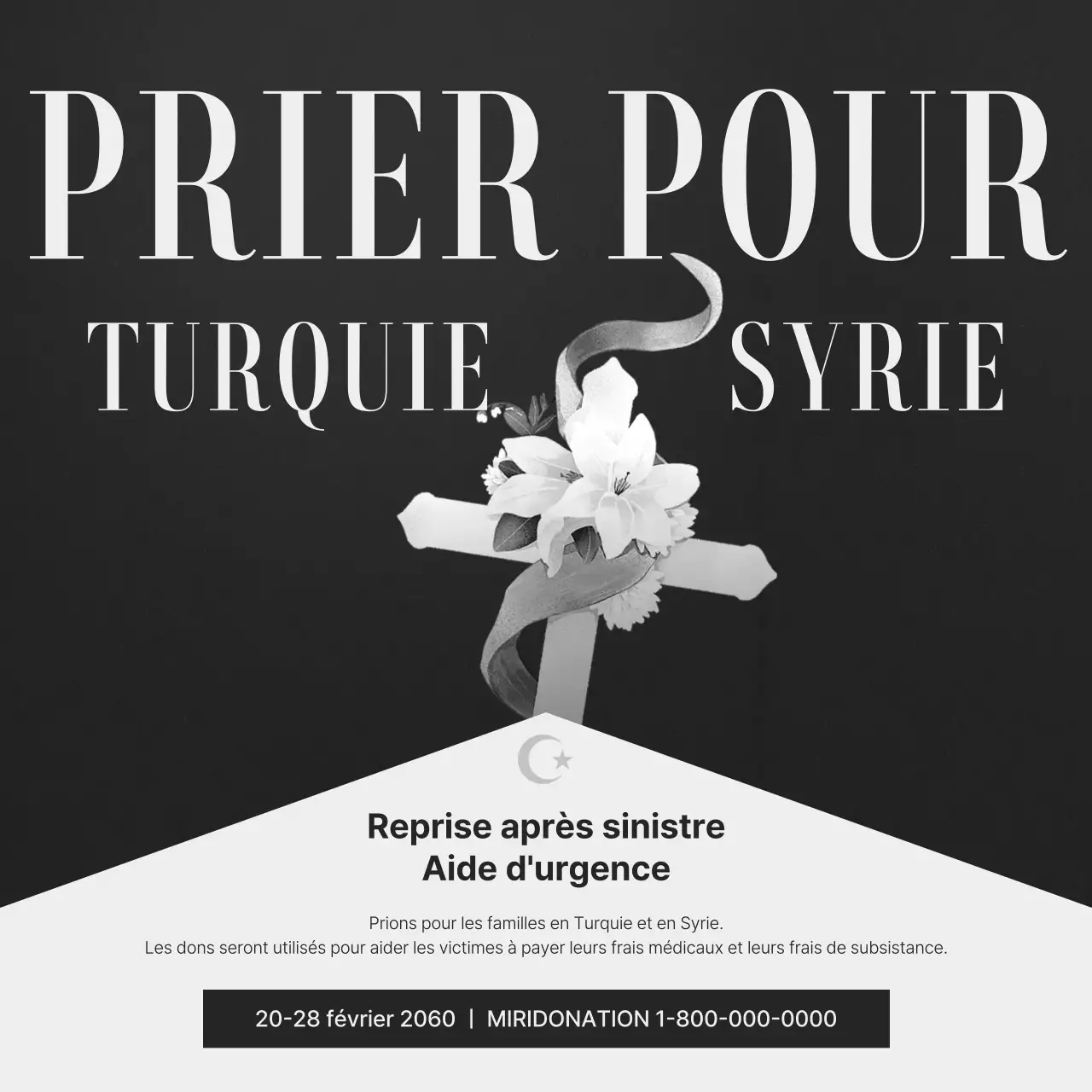 Guide d'aide d'urgence pour la récupération des dommages causés par une catastrophe, avec croix sur fond en niveaux de gris