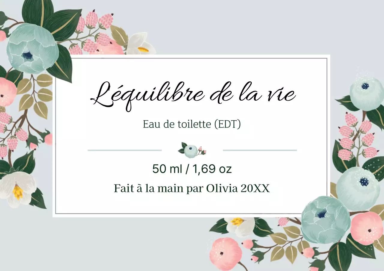 Étiquette de parfum vintage avec illustration bleue