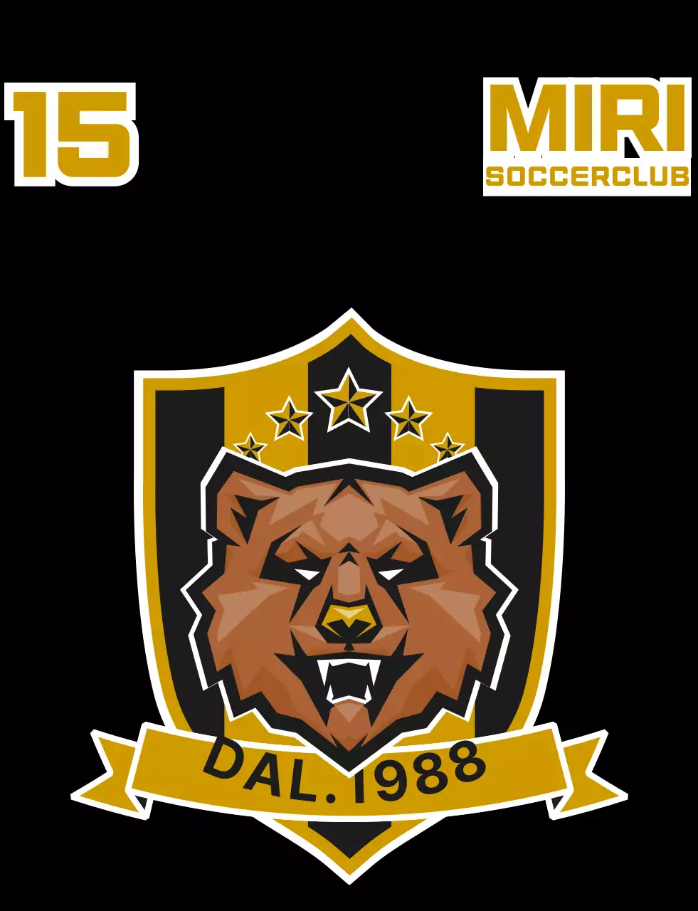 Gilet da calcio associativo con logo della squadra di calcio illustrato con un orso nero e oro