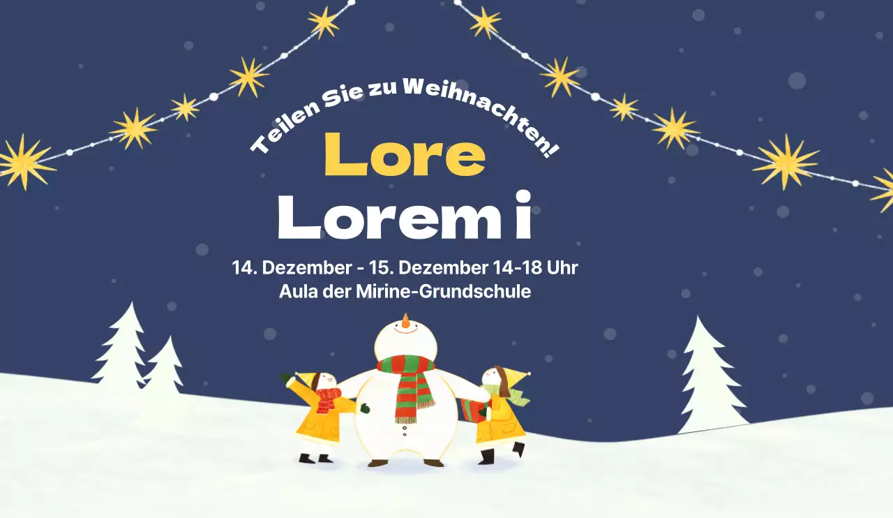 Weihnachten mit einer niedlichen Person auf einem verschneiten Hügel, Illustration eines Schneemanns, Entwurf zur Förderung eines winterlichen Wohltätigkeitsbasars