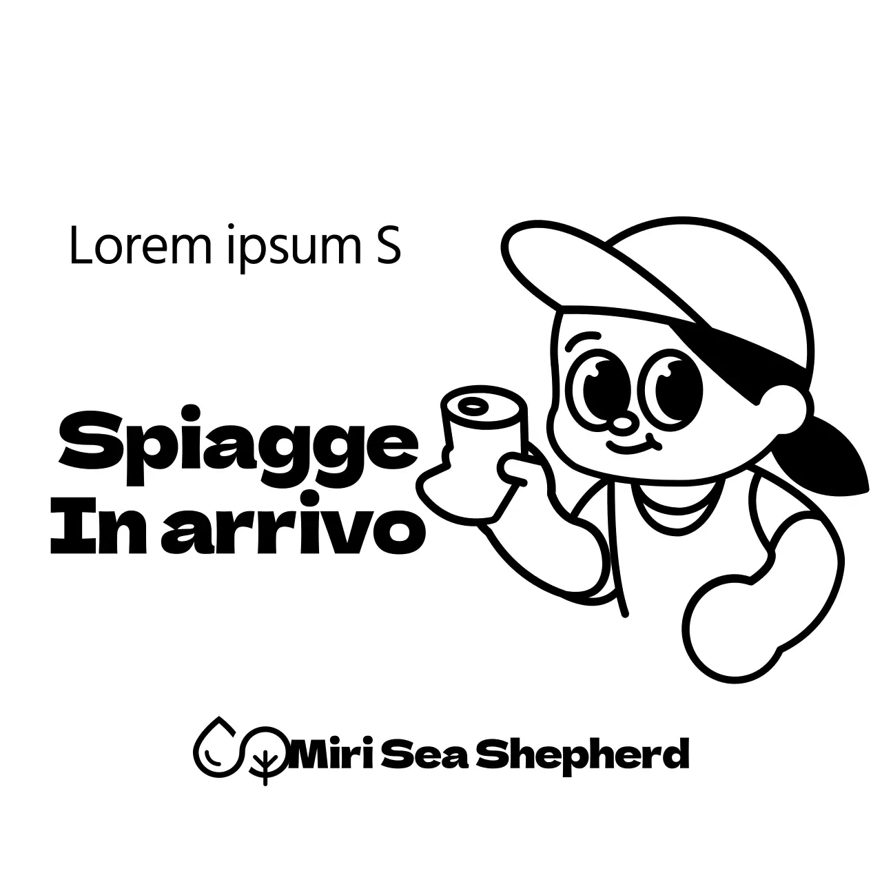 Una combinazione di personaggi simpatici e stile di testo per promuovere e informare il lavoro di volontariato delle organizzazioni per la conservazione marina.