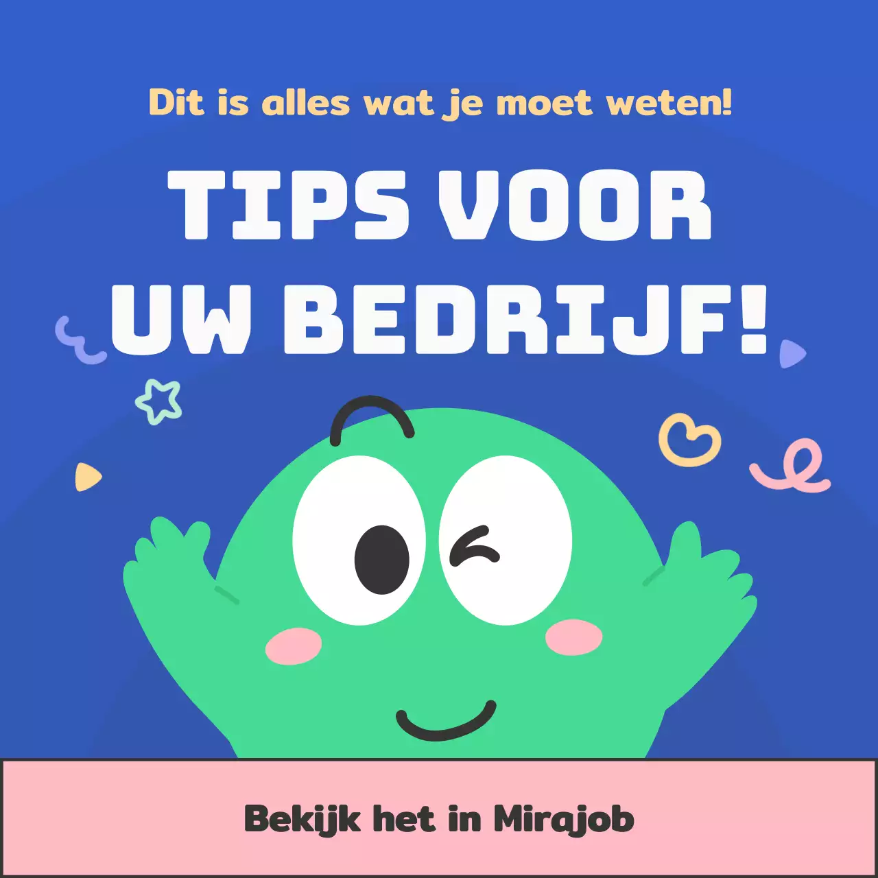 Een kitscherige blauwgroene illustratie introduceert het echte collega-type