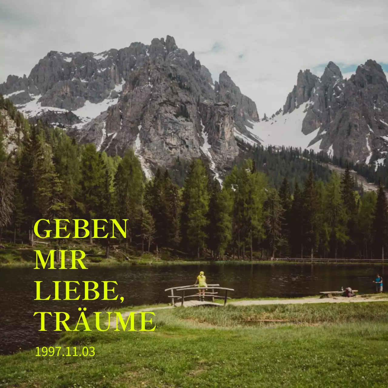 Merchandising-Artikel mit beruhigenden Vintage-Fotos und fluoreszierenden grünen Akzenten