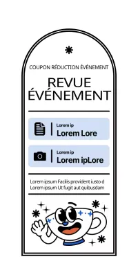 Tasse à café mignonne et branchée en blanc et bleu clair-noir avec des personnages Review Event Announcement