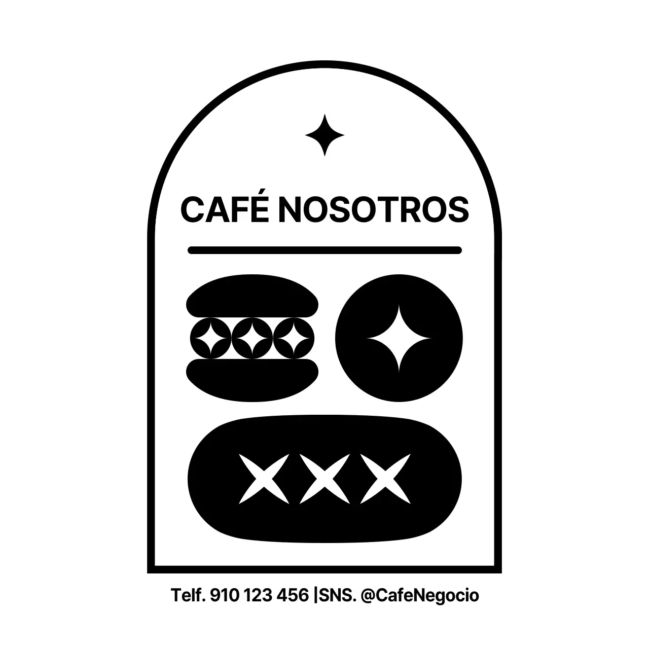 Icono de postre sencillo y limpio en blanco y negro y estilo de combinación de texto para promocionar e informar de su cafetería.