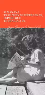 Mercancía sentimental con una foto vintage en blanco y negro de una mujer vestida de naranja.