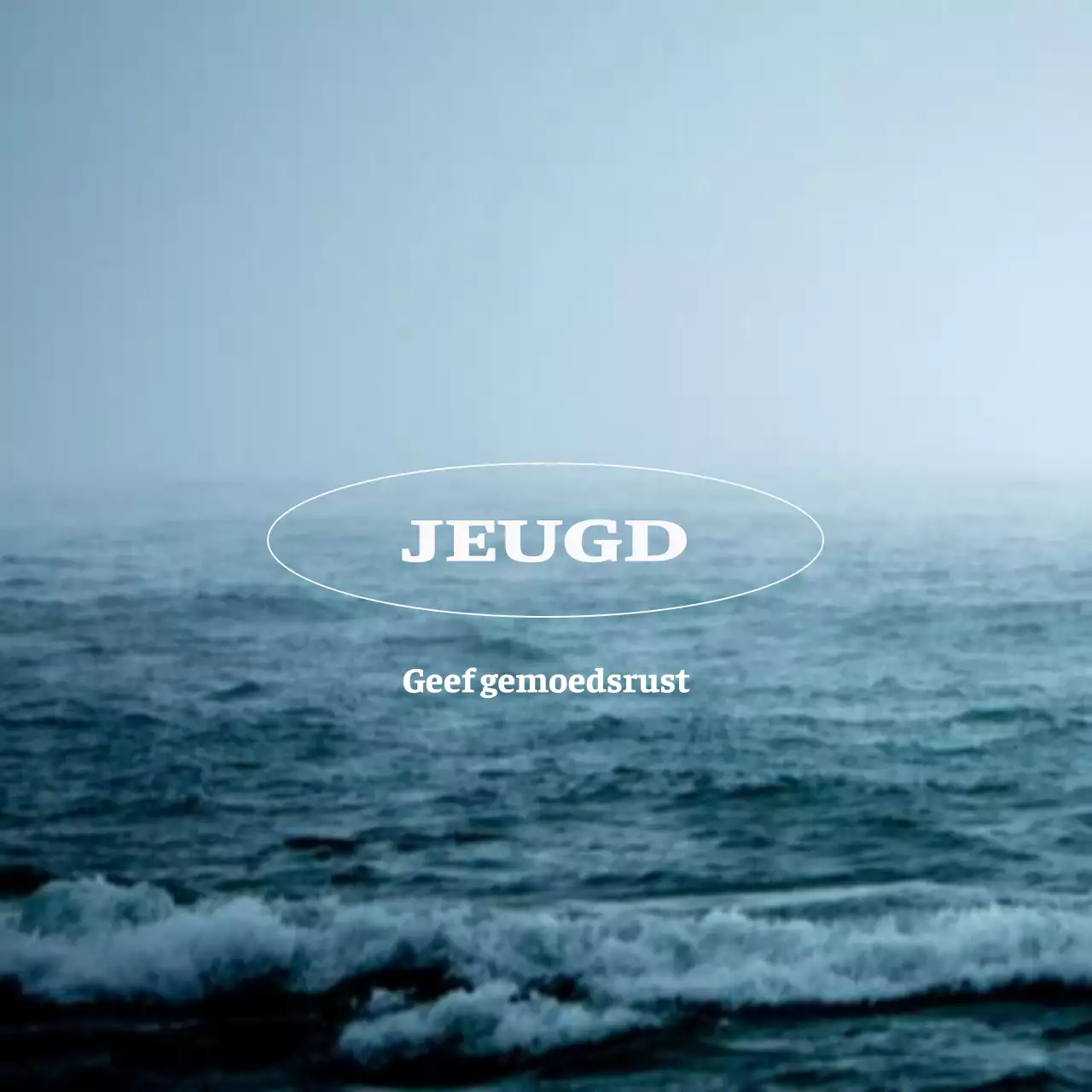 Koopwaar met blauwe, kalme, serene oceaanfoto's en sentimentele Engelse woorden